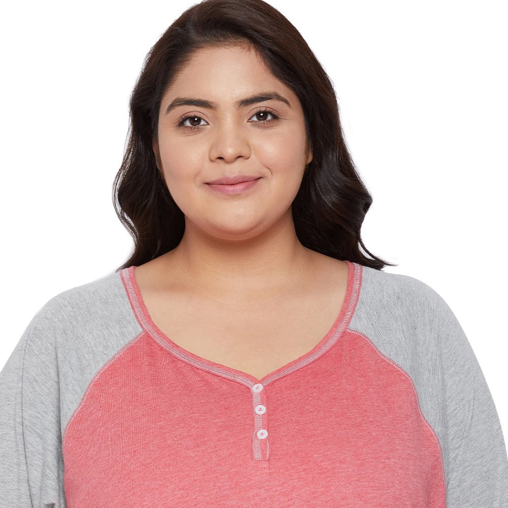 Gypsie Blu Women Red and Gray Nightgown Long Sleeve Jersey and Polycotton Maxi - Picture 6 of 7